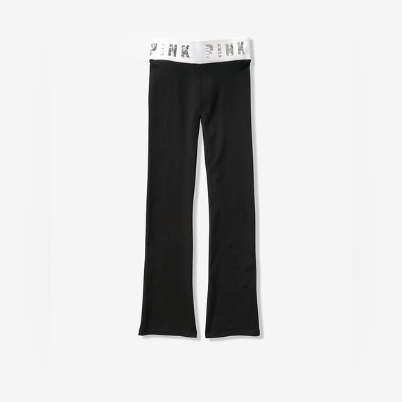🆕VICTORIA’S SECRET PINK - S - NWT - BLACK WHITE / SILVER BLING YOGA PANTS - Picture 11 of 12